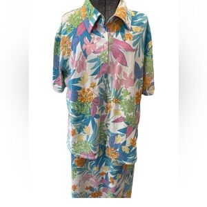 Cotton collection ladies 2 piece jacket‎ & dress size XL-floral Beachy 90s VTG